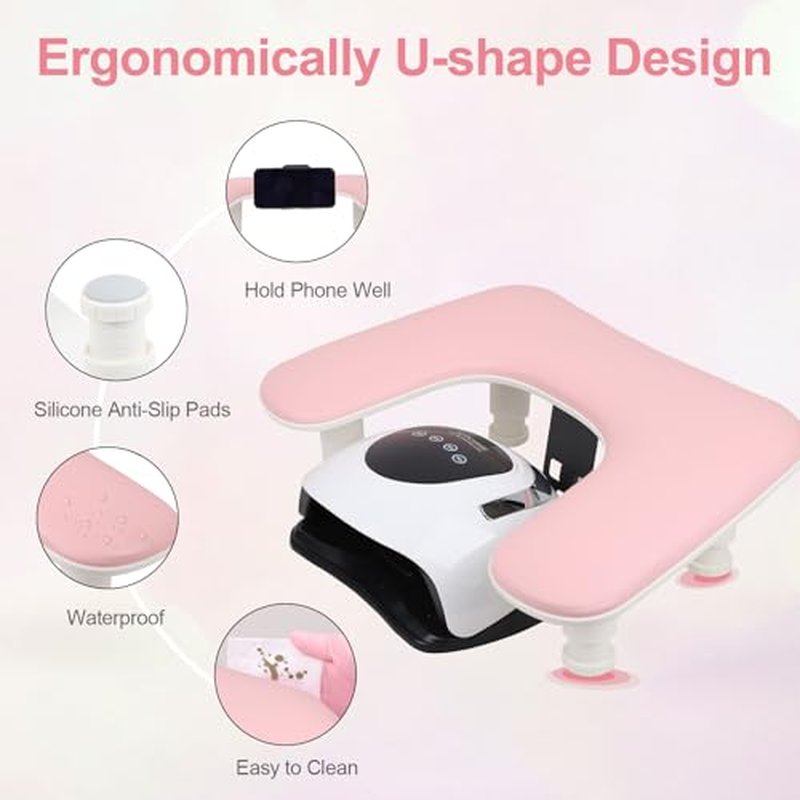 Big Arm Rest for Nails Tech with Rotating Phone Holder: 3nd Generation U-Shaped Manicure Nail Arm Rest Stand Height Adjustable Armrest for Acrylic Nails(Pink)