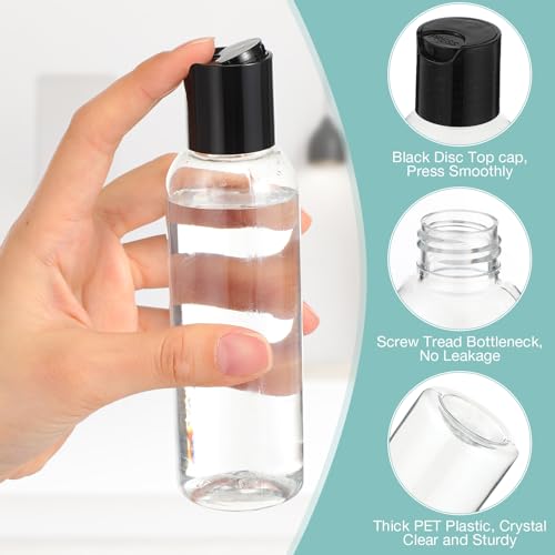 Hinged Lid Plastic Squeeze Bottles 50 Pack 4oz Amber Clear with Black Caps
