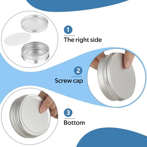YQ 4 oz Round Aluminum Tin Cans with Lids 50 Pack - Reusable Cosmetic & Spice Containers
