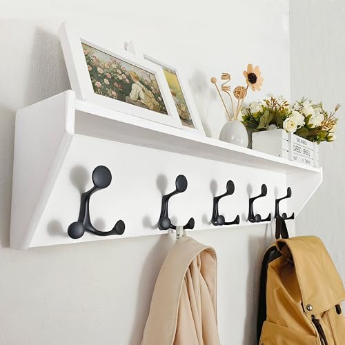 White Wall Shelf with Hooks - 35-Inch Coat Rack & Organizer for Entryway, Hallway, Living Room, Bedroom - SKOLOO