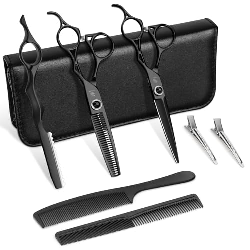 Black Hair Scissors Set - Texturizing & Thinning Shears for Salon & Home