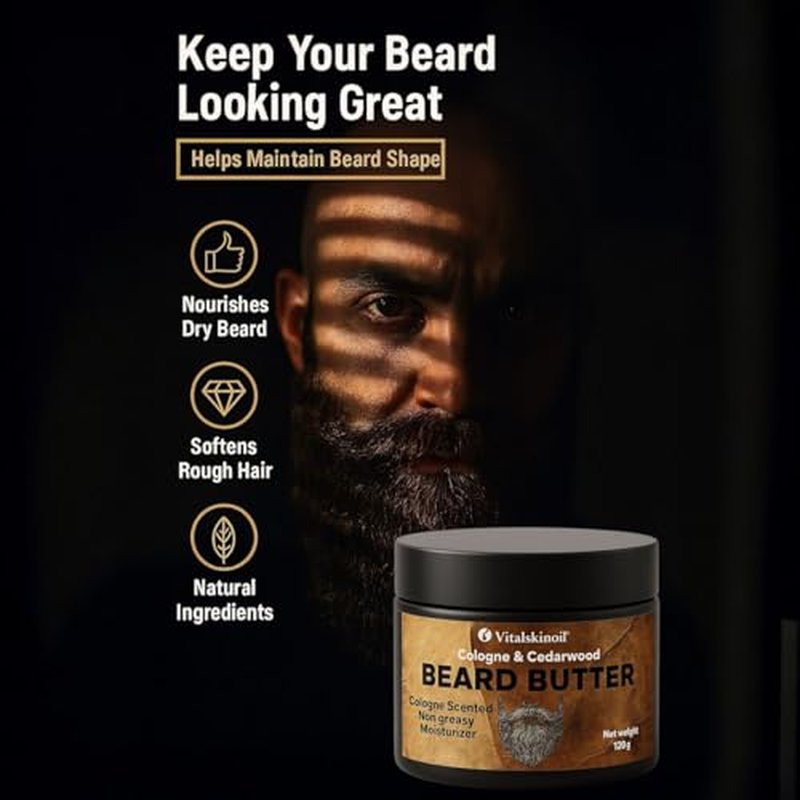 Beard Butter for Men, Cologne & Cedarwood Scented, Non-Greasy Conditioning Moisturizer, 4.23 oz