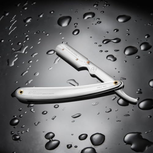 Stainless Steel Straight Edge Barber Razor with 5 Half Blades - Professional Shaving Tool