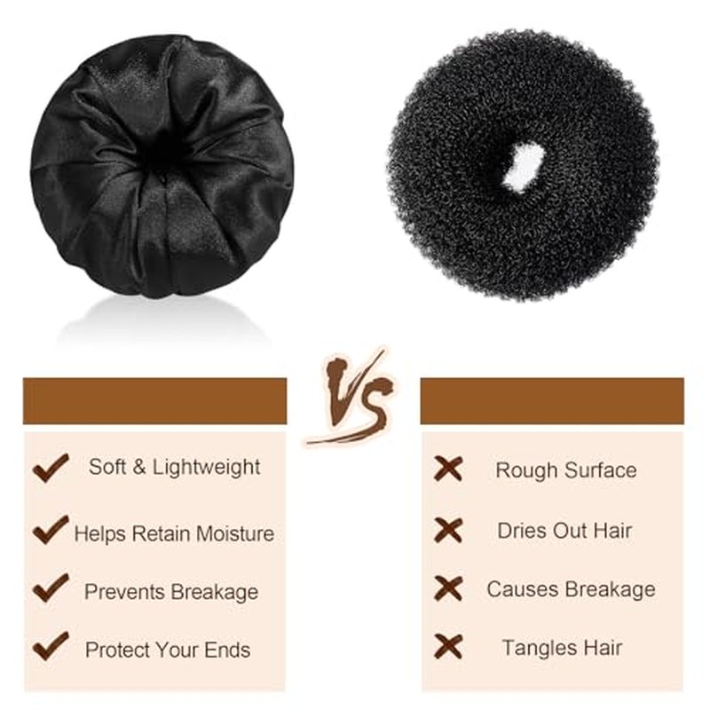 4 Pcs Satin Hair Bun Donut Satin Hair Bun Maker Dark Retain Moisture Easy to Style for Women Ladies Military Ballet and Business(Black)