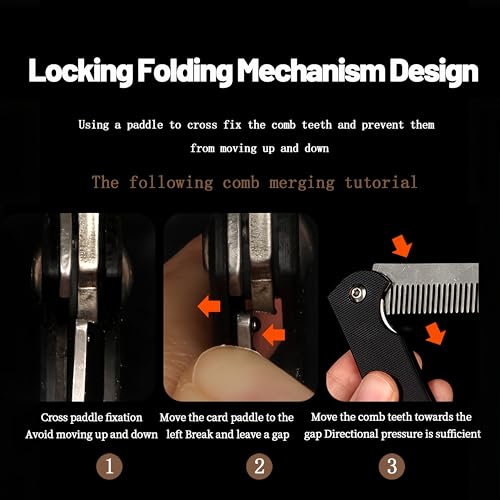Folding Pocket Comb for Men - Stainless Steel Travel Hair & Beard Styling Tool, Compact 180¡Æ Rotating Design, Smooth Rounded Teeth, Portable Grooming Comb