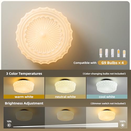 White Milk Glass Schoolhouse Ceiling Light - 14 Inch Mid-Century Flush Mount Fixture