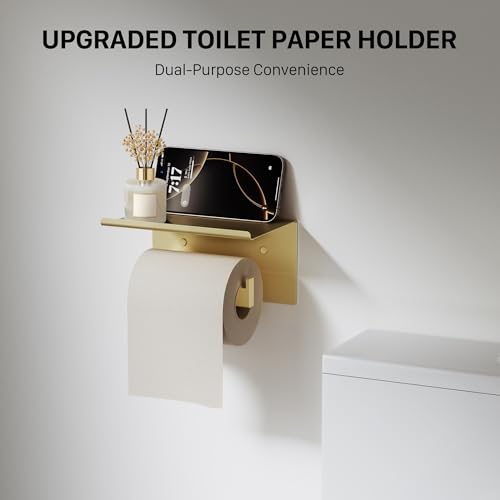 JIXB Brushed Gold Bathroom Hardware Accessories Set 10-Piece, 23.6 Inch Towel Bars & Toilet Paper Holders - Variation Brushed Gold / 10