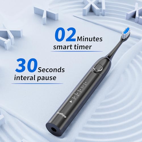 Electric Toothbrush Sonic Power 40,000 VPM 5 Modes Waterproof 30-Day Battery - Black