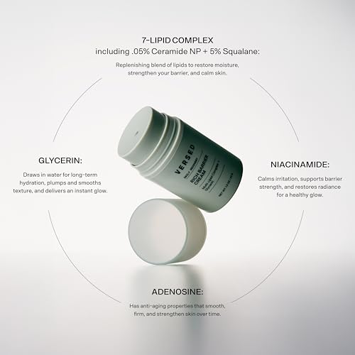 Versed Daily Recovery Rich Barrier Cream - Moisturizer Face Cream for Dry, Sensitive and Easily Irritated Skin - Facial Moisturizer with Glycerin and Multi-Lipid Complex, 1.5oz