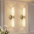 Brass & Milky White Glass Wall Sconces Set of 2 - 22 Inch Modern Bathroom & Bedroom Lighting