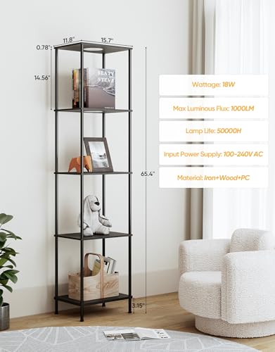 Black Display Shelf Floor Lamp with RGBW Color Changing Light and Shelves
