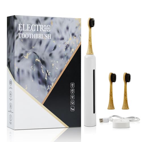 Electric Sonic Toothbrush with Bamboo Heads - White