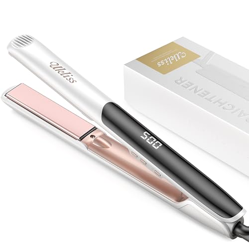 UKLISS 2-in-1 Hair Straightener & Curler - White & Pink, Titanium Flat Iron, 12 Temp, Auto Shut Off