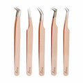LASHORAA Professional 5pc Lash Extension Tweezers Pack - Fiber Tip Diamond Grip Japanese Steel, Precision Angled Tips - Perfect for Volume & Mega Volume Lashes with Leather Pouch (Peach)