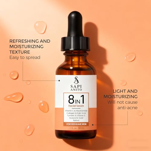 8-in-1 Facial Serum for Hydration and Glow with Vitamin C, Retinol, Collagen - 1 fl oz