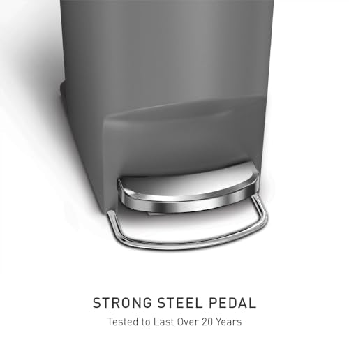 simplehuman Slim Step Trash Can 40L Grey - Silent Close Lid & Steel Pedal
