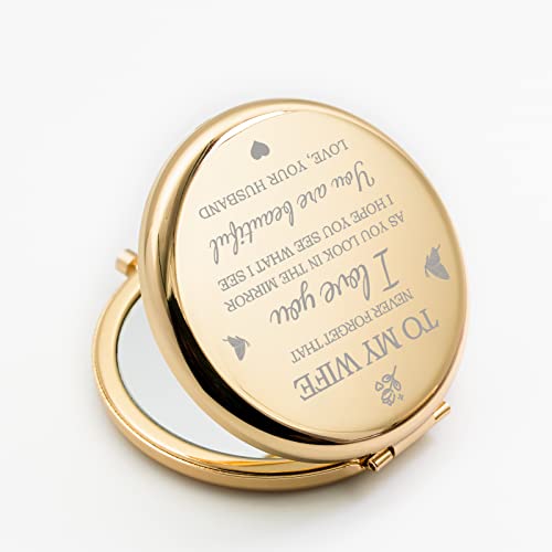 Yountown Gold Compact Mirror for Wife - I Love You Personalized Gift