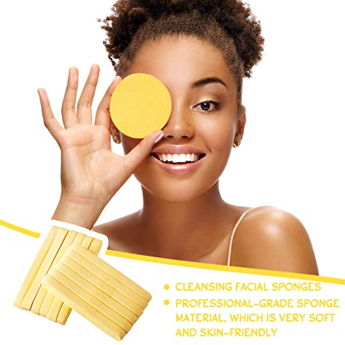 Foaincore 600 Pieces Compressed Facial Sponge Round Facial Sponge for Estheticians Face Sponges for Cleansing Makeup Removal Wash Pads Disposable Sponges for Women Spa Exfoliating Cleansing(Yellow)