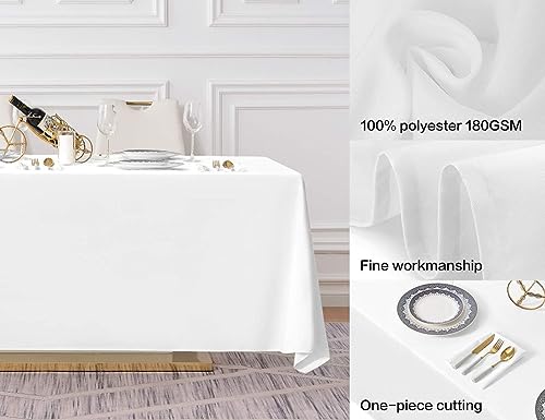 Surmente 5 Pack 90x156 Inch White Rectangular Tablecloth for 8 Foot Tables