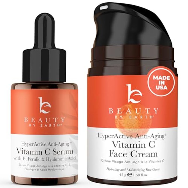 Beauty by Earth Vitamin C Face Cream and Serum - USA Made with Organic & Natural Ingredients