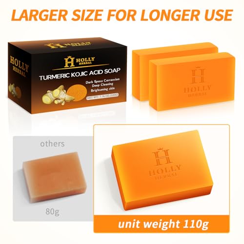 XXL 2.84oz Turmeric Soap Bar - Kojic Acid Soap Dark Spot Remover & Scars - Original Japanese Complex Vitamin C Collagen Shea Butter Retinol Acid Dark Spot Remover for Face Body Skin