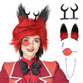Red and Black Cosplay Wig with Ears, Horns & Glasses for Halloween - Variation of THIS listing