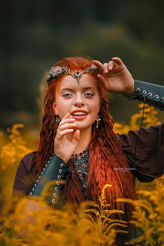 Brown Feather Witch Crown - Handmade Gothic Headpiece Elf Moon Circlet for Women