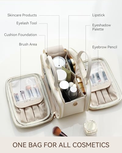 Prite Large Waterproof Makeup Bag with Brush Holder – Travel Cosmetic Case