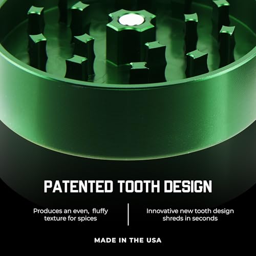 Large Green Herb and Spice Grinder - Made in USA, Fluffy Grind, Durable Aluminum