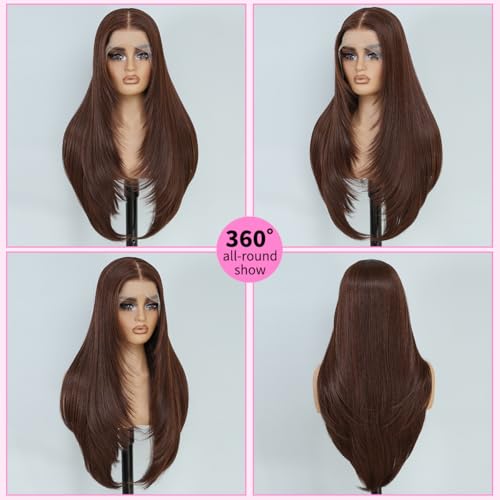 Auburn Synthetic Lace Front Wig 26 Inch Pre-Plucked Layered Straight Wig for Women