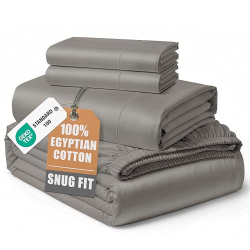 Lane Linen Queen Sheet Set Charcoal 100% Egyptian Cotton Sateen - Deep Pocket