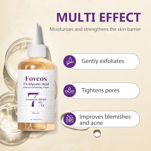 7% Glycolic Acid Exfoliating Toner, Exfoliating Skin Care Facial Toner, Improves Texture, Reduces Breakouts Pores and Fine Lines, Suitable for All Skin Types