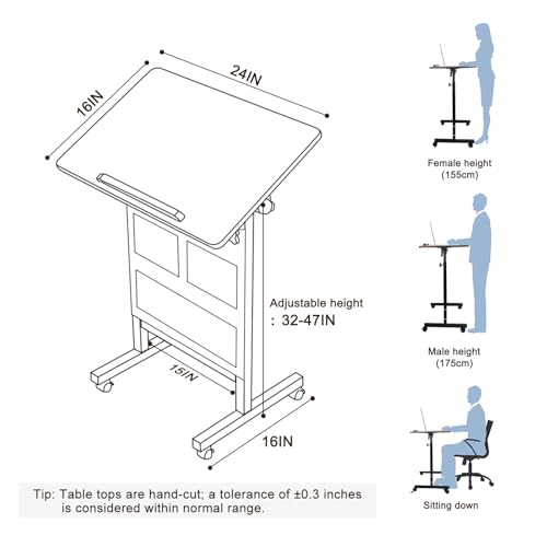 Height Adjustable Standing Desk with Wheels & Bag - 16x24 Inch