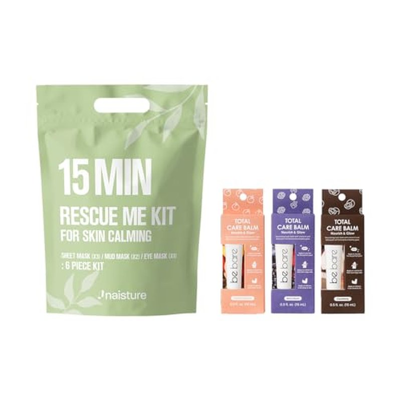 15 Min Rescue Me Kit by Naisture ? Korean Spa and Revitalizing Skincare Kit for Women with Sheet, Eye, Mud Masks and Total Care Lip Balm Variety Pack
