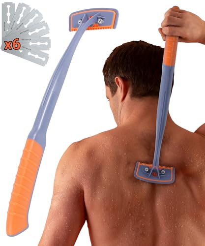 Orange Back Shaver for Men - 3.0 +6 Blades, 2 Settings, Long Handle