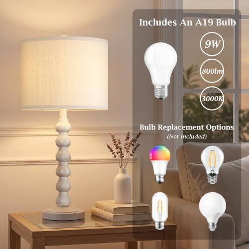 Lovlast 27-Inch Farmhouse Off White Table Lamp for Living Room & Bedroom