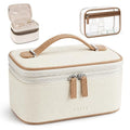 Prite 2-Piece Makeup Bag Set with Clear Toiletry Bag - Beige Travel Organizer