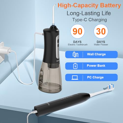 Black H2ofloss Electric Toothbrush and Water Flosser Combo - 2-in-1 Oral Care Kit