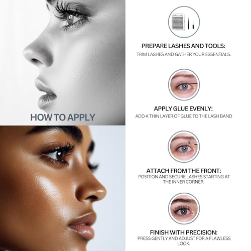 PARK SUNG HEE MIRACLE LASH DIY False Eyelashes, Lash Clusters, Lengthening Wisps 9mm-16mm Contact Lens Friendly, Easy to Apply, Reusable Strip Lashes (E1-220, 13mm), Black