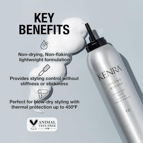 Kenra Volume Mousse 12 - Medium Hold, Non-Flaking Hair Styling Foam, 8oz 2-Pack