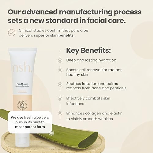 NSH Aloe & Hyaluronic Acid Face Serum 3.38 Fl oz ? Ultra Hydrating, Anti-Aging & Anti-Acne Formula with Aloe, HA, Collagen, Elastin, Vitamin B5 & Vitamin E for Plumper, Clearer, Rejuvenated Skin