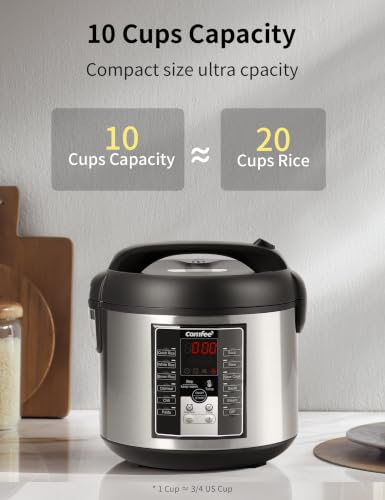 10-Cup Uncooked Rice Cooker with 6 Functions & Nonstick Pot - 14 Presets