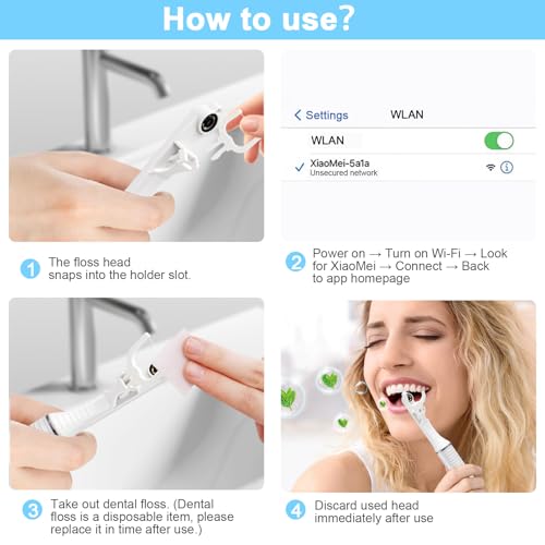 Electric Water Flosser with 50 Replacement Heads & Real-Time Camera