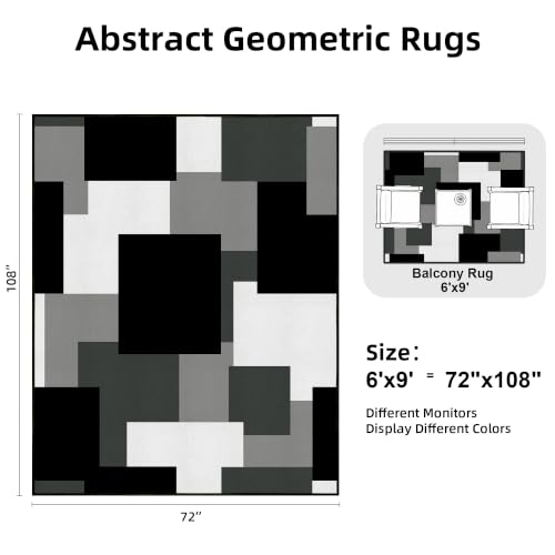 Grey 6x9 Area Rug for Living Room - Washable Geometric Black White