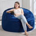 Hobestluk Blue Large Velvet Bean Bag Chair for Adults with Memory Foam Filling