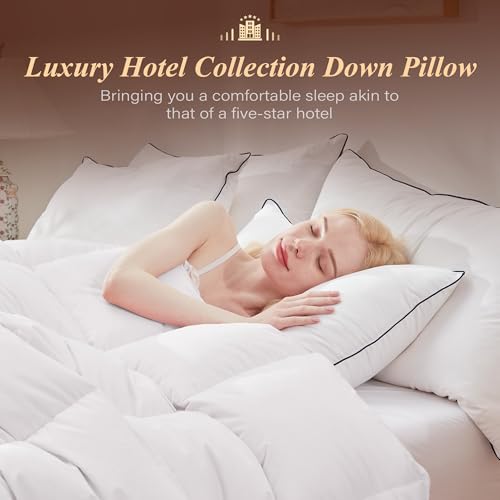 King Size Goose Feather Down Pillow Set - Ultra Comfort 2 Pack