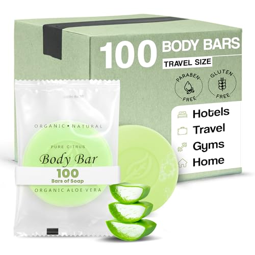 Travel Size Hotel Body Bar Soap 100 Count 1 oz Bars Guest Amenities for Vacation Rentals and Short Term Rentals Paraben Free Lemon & Chamomile Scent Infused with Aloe and Olive Oil by Desert Breeze