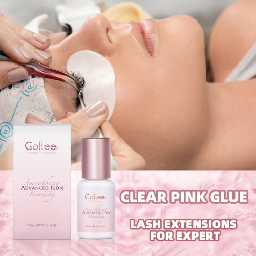 Transparent Eyelash Extension Glue Lash Glue for Eyelash Extensions 1-2 Sec Fast Drying/Retention ?7 Weeks / (0.17fl.oz / 5ml) Maximum Bonding Clear Pink Lash Adhesive Professional USE ONLY