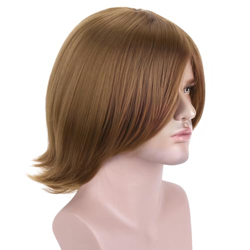 BERON Golden Brown Short Straight Wigs for Men with Side Part, Heat-Resistant Synthetic Hair