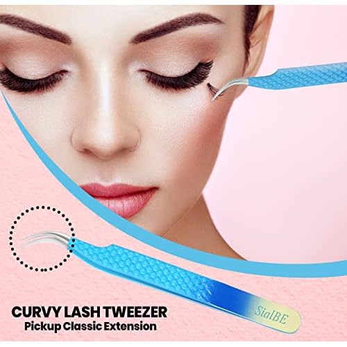 Eyelash Extension Tweezers-3 Pcs Diamond Grip Lash tweezers For Eyelash Extensions-SialBE Straight And Curved L-Shape Eyelash Tweezers, Tweezers For Eyelash Extensions With Silver Tip, Sam-333
